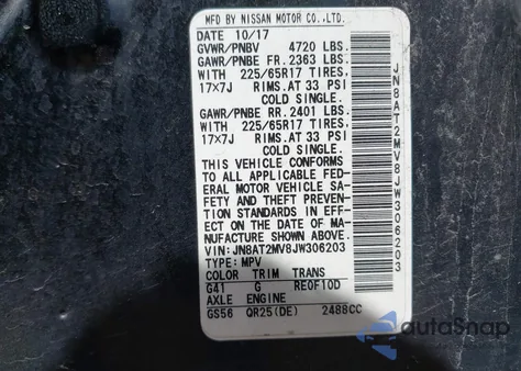 2018 Nissan Rogue Sv из США, поврежденный, VIN JN8AT2MV8JW306203